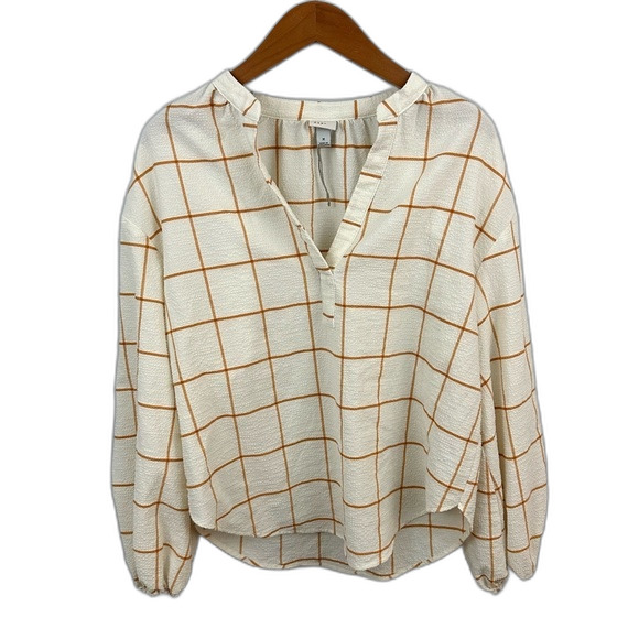 A New Day Windowpane Long Sleeve Blouse NWOT Size Medium - Picture 1 of 12